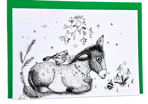 Wenskaart liggende ezel