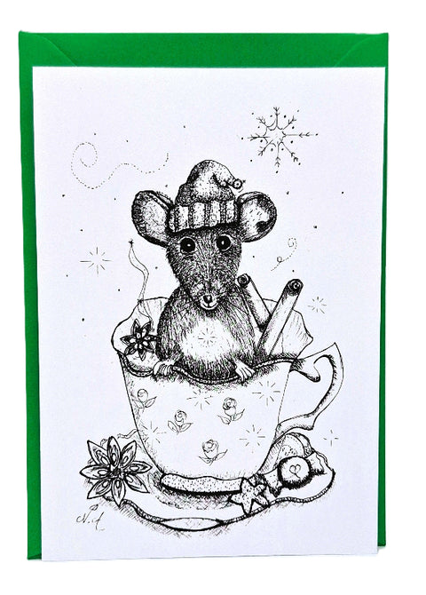 Wenskaart muis in kopje